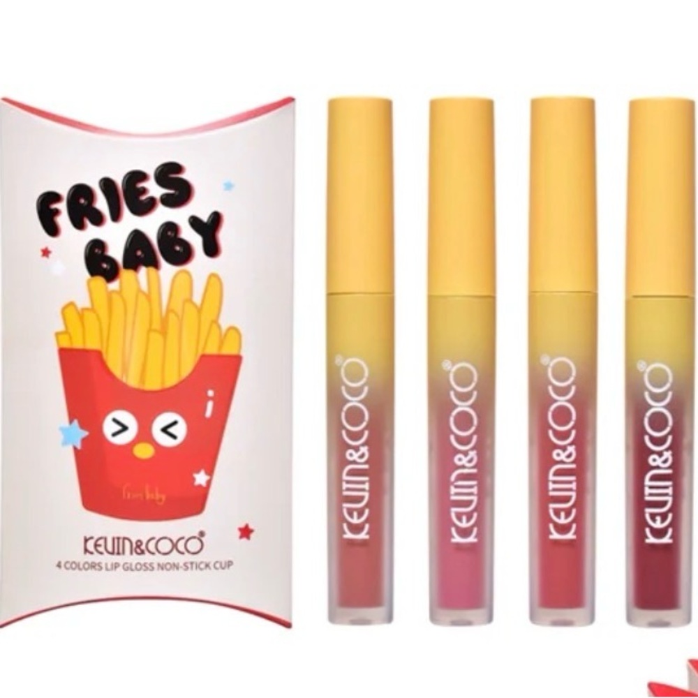 KEVIN&COCO Fries Baby Lip Gloss Set - Pink, mauve & Red / burgundy Shades